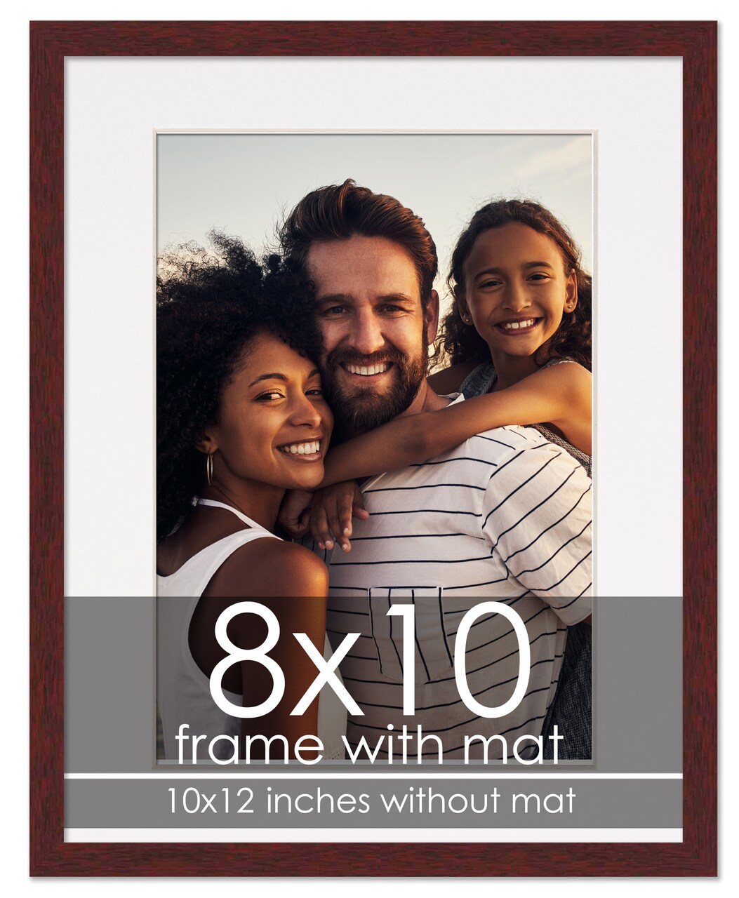 Brown Frame Wood Grain with White Photo Mat, UV Acrylic Front, Foam Board Backing, 60 Sizes Available